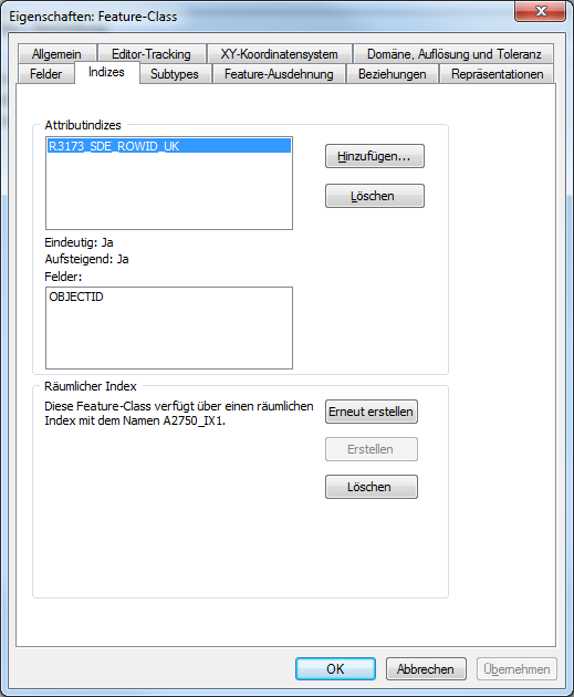 Indizes einer FeatureClass