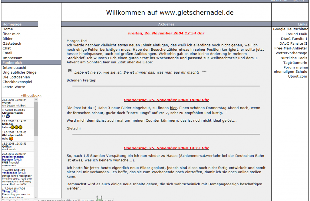 Startseite von gletschernadel.de am 05.12.2004 | archive.org